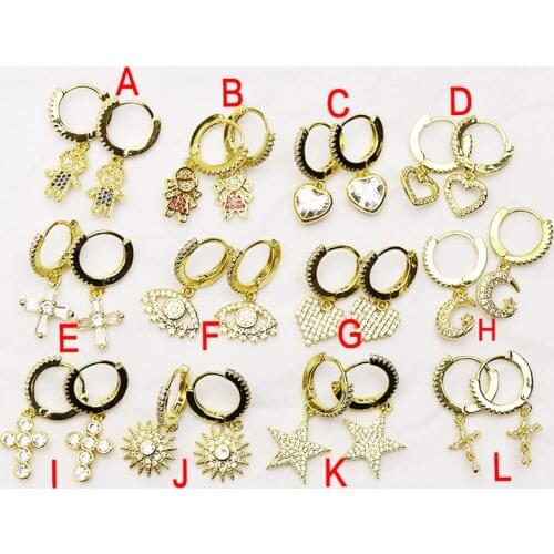 10 Pairs Mix shape zircon earrings Zircon Gold color drop earrings fashion jewelry earrings women earrings 8243