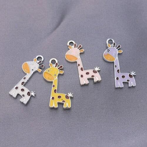16pcs Mix lot Enamel Silver Giraffe Charms Pendant for Jewelry Making Earrings Bracelet Necklace Accessories DIY Craft 27x15mm