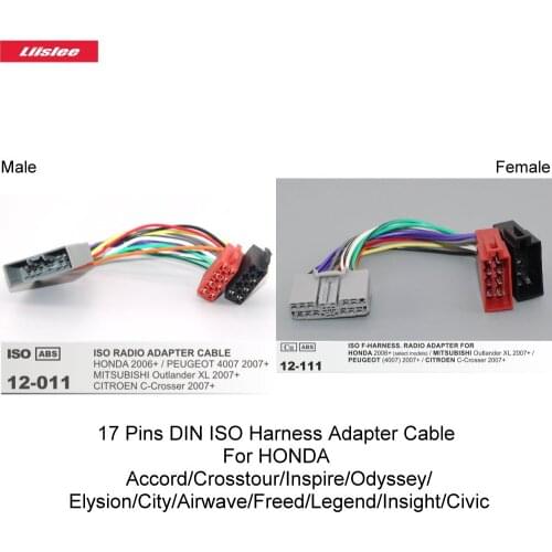 17 Pins DIN ISO Harness Adapter Cable For HONDA Accord/Crosstour/Inspire/Odyssey/Elysion/City/Airwave/Freed/Legend/Insight/Civic