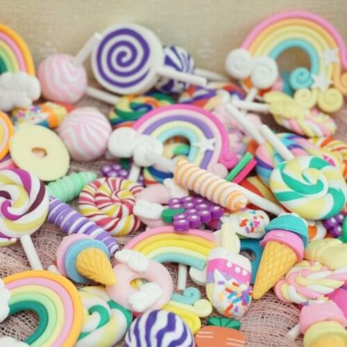 20pcs Mixed style Lollipop rainbow Polymer Clay Miniatures DIY Craft Girl Hair Accessories Material Phone Shell Patch Arts Toys
