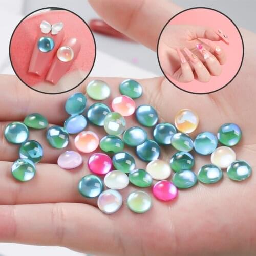 50Pcs Nail Half Round Glass 3D Charms Flatback Holographic Nail Neon Pendant Rhinestones Nail Sparkle Jewelry Gel Polish Tips