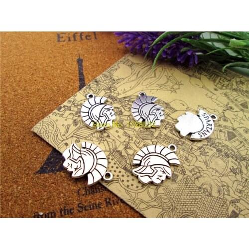 50pcs Spartan Head Charms Antiqued Silver Tone 2 sided Spartan charm pendants 23x17mm