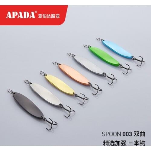 APADA Spoon 003 Hyperbolic Treble Hook 15g/64mm 20g/70mm Feather Metal Spoon Multicolor Fishing Bass Lures