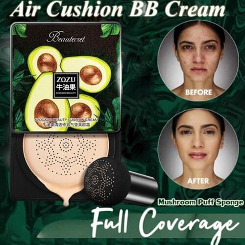 Air Cushion BB Cream Avocado Foundation Whitening Concealer Long Lasting Waterproof Brighten Face Base Tone With Mushroom Puff