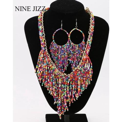 NINEJIZZ Bohemian Necklaces Colorful Handmade Beaded Necklace Fashion For Women Fashion Long Tassel Handwoven Choker Jewelry