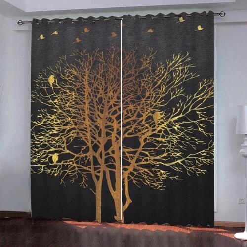 Black curtains tree curtain Customized 3d curtains new bay window balcony thickened windshield blackout curtains