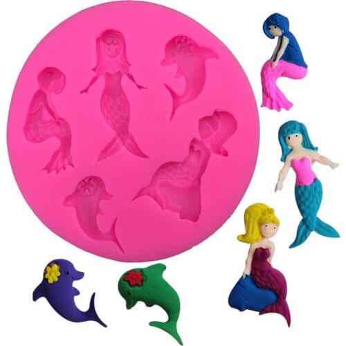 Dolphin mermaid Shape 3D fondant cake silicone mold food grade mastic chocolate jello pastry candy Clay making tools F0255