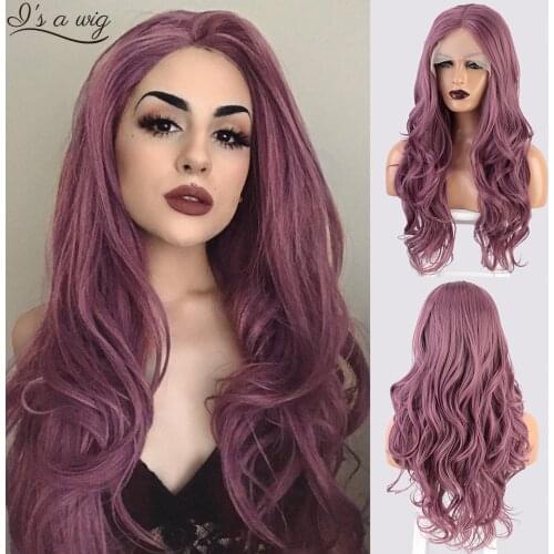 Is a wig Long Wavy Synthetic Lace Wigs for Black Women Mix Purple Lace Front Wigs Middle Part natural Cosplay Hair Daily Use