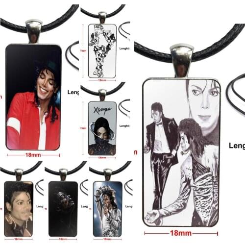 For Wedding Glass Pendant Necklace Handmade Half Pendant Rectangle Necklace Flegend Star Michael Jackson King Of Pop Music
