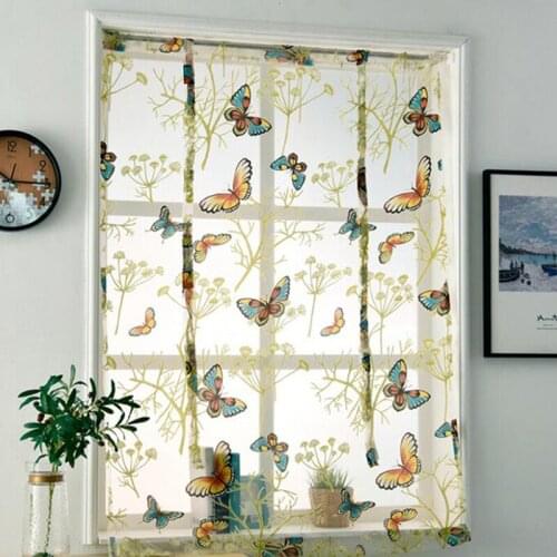 European Butterfly Yarn Roman Short Sheer Curtain Window Screening For Window Balcony Blinds Butterfly Sheer Panel Tulle Curtain