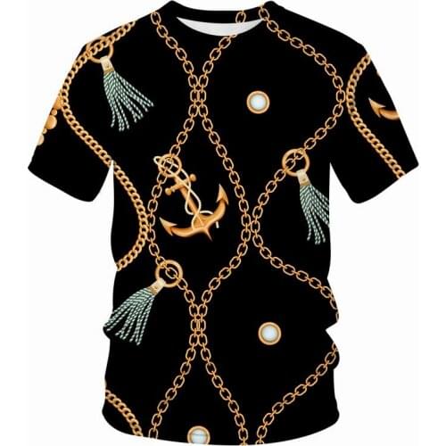 Summer Men T-shirt Sumptuous shirt Chain Short Sleevestriped t shirt men O-Neck Tops Tees Funny 3D Printed Streetwear 2021 New