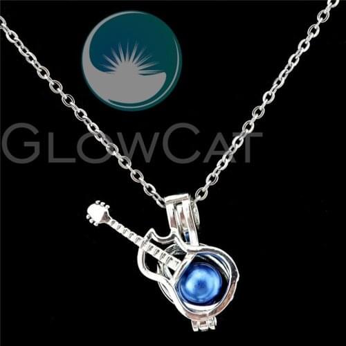 K932 Guitar Beads Cage Perfume Diffuser Stone Pearl Cage Locket Necklace Pendants for Oyster