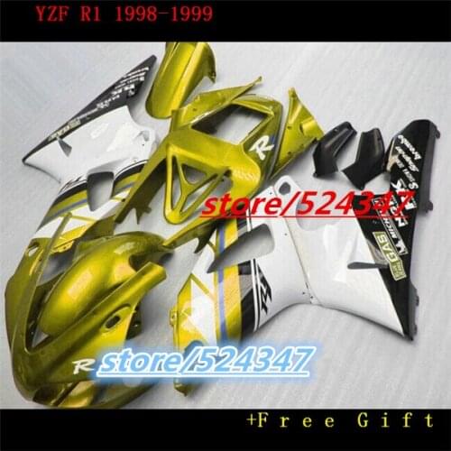 Fei-Fairing kit for 1998 1999 YZF-R1 golden white black plastic fairings YZF R1 98 99 sets Motorcycle Accessories & Parts