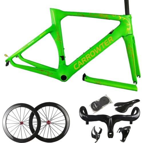 Concept Road Frame Blue Gloosy Full Carbon Fiber Road Bike Frames Bicycle Frameset Wheelset 50mm With Novatec A271 Hubs