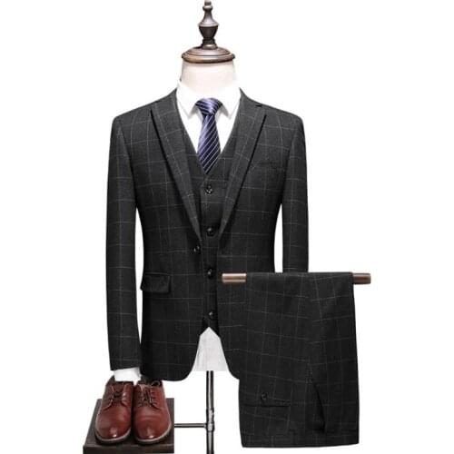 2019 New Style Wedding Bestman Suits Casual Plaid Male High Quality Suit Mens Business Party Suits Men(Jacket+Vest+Pants)terno