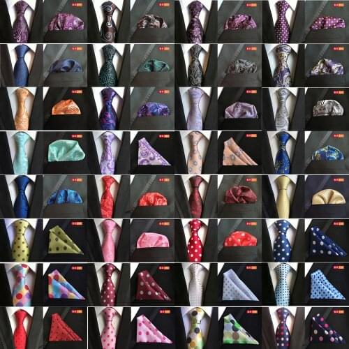 Men High Grade Necktie Paisley Polka Dots Tie Handkerchief Pocket Square Set BWTHZ0311