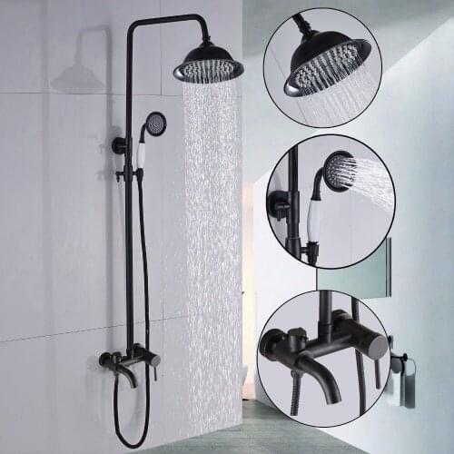 Wall Mounted Rainfall Shower Faucet Set Mixer Tap 8" Rain Shower head With Hand Shower Head Bath Shower Sets KD409