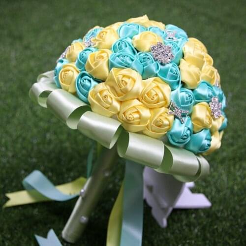 The Newest yellow and green artificial wedding bridesmaid bouquet for wedding decoration