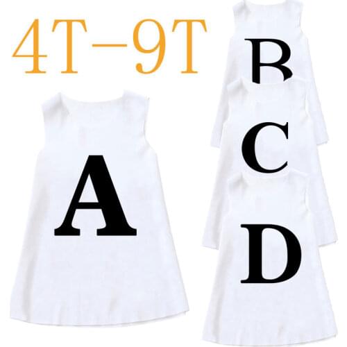 New Alphabet Dress Princess Dress Printed Dress For Girls Fashion Sleeveless Sweet And Child Dress Round Neck White Casual Dress