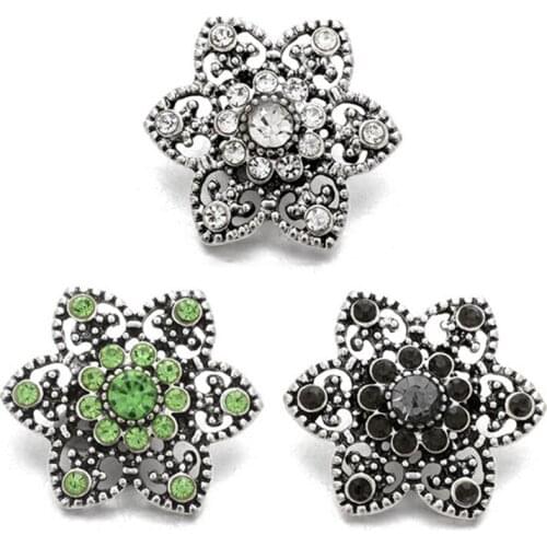 Wholesale w069 Christmas 18mm 20mm rhinestone metal button for snap button Bracelet Necklace Jewelry For Women Silver jewelry