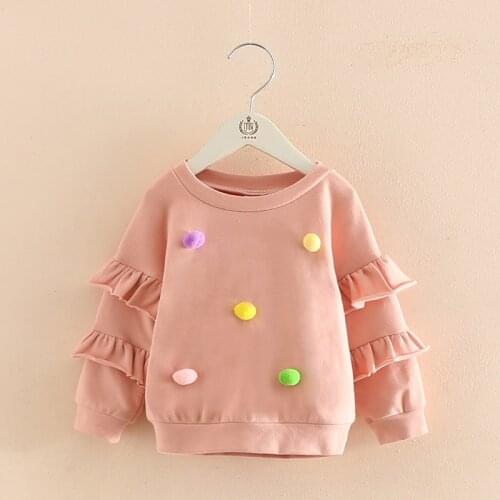 2018 Autumn Spring 2 3 5 6 7 8 9 10 Years Children Flare Trumpet Sleeve Ball Decoration Hoodies Coat Kids Baby Girl Sweatshirts