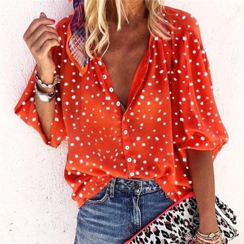 Autumn Elegant Women Tops Casual Female Soft Print Polka Dot Shirt Fashion Lanterm Sleeved Blouses Sexy Ladies V-neck Blouses