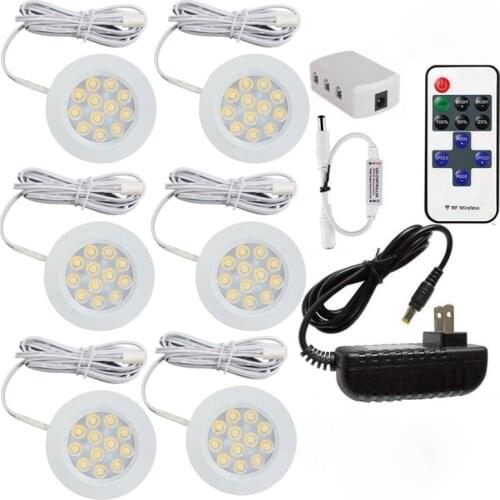 12V Dimmable LED Under Cabinet Light Kit Ultra-thin led Puck Lights With RF Remote Controller Stick On Lights for Kitchen Closet
