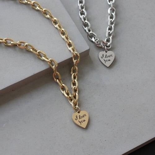 New Korean Dongdaemun Titanium Steel Love Thick Chain Peach Heart I Love You Necklace Female Disco Net Red