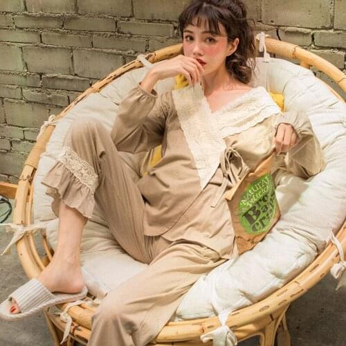 Expectant Mother Nursing Knitting Cotton Pajamas V-Neck Set T-shirt+Trousers 2pcs Pregnant Women Sleepwear Maternity Pajamas