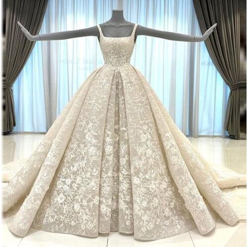 2021 Square Neck Wedding Dress In Dubai Sexy Long Sleeves Sheer Backless Extra Puffy Long Train Bridal Arabic Wedding Gowns