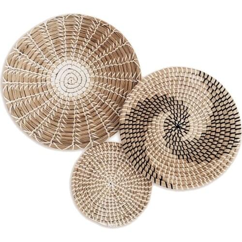 Handmade Hanging Wall Basket Decor(Set of 3) ,Boho Home Decor Trays Round Woven Basket for Bedroom,Kitchen,Living Room