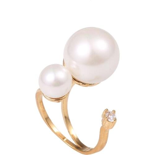 Simple 2020 Womens Fashion Ring Elegant Opening Design Pearl & Zircon Style Vogue Copper Ring Jewelry Accessory