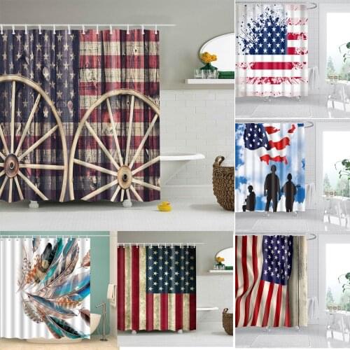 Retro American Flag Design Shower Curtains Waterproof Fabric Polyester Bath Curtain Home Bathroom Decor Bathroom Curtains