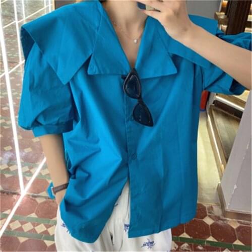 RUGOD 2020 New Arrivals Turn-down Collar Puff Sleeve Loose Fashion Shirt for Ladies + High Waist Floral Print Chic Pants