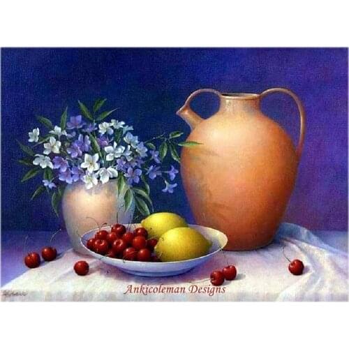 Needlework for embroidery DIY DMC High Quality - Counted Cross Stitch Kits 14 ct Oil painting - Cherries, Lemons and Flowers