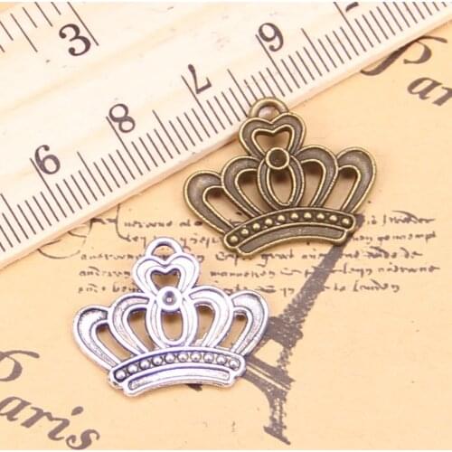 72pcs Charms For Jewelry Making imperial royal crown 22x18mm Antique Silver Plated Pendants DIY Tibetan Silver Bracelet Necklace