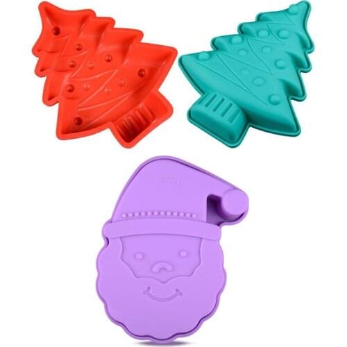 3d Christmas Tree Shape Silicone Mold Cake Decorating Tool Mini Baking Pan Xmas Santa Claus Bread Biscuit Moulds Baking Utensils