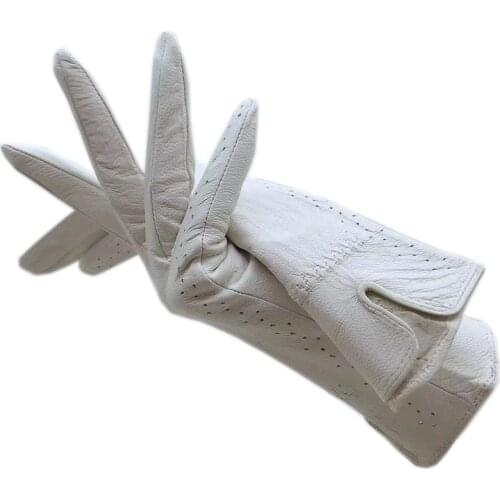 Spring leather gloves 2021 new ladies sheepskin white single lining leather gloves leather fashion autumn beautiful free genuine