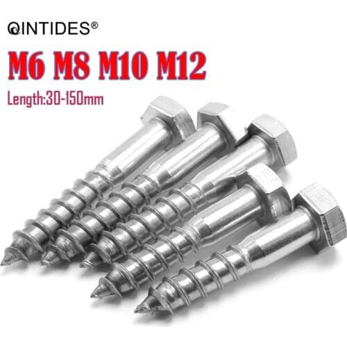 QINTIDES Hexagon head wood screws M6 M8 M10 M12 stainless steel Self-tapping screws Exrernal Hex screw
