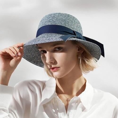 Knitted Sunscreen Basin Cap Sun Protection Travel Holiday Straw Hat Women Beach Sunshade Elegant Korean Bowknot Cool Hats H6862