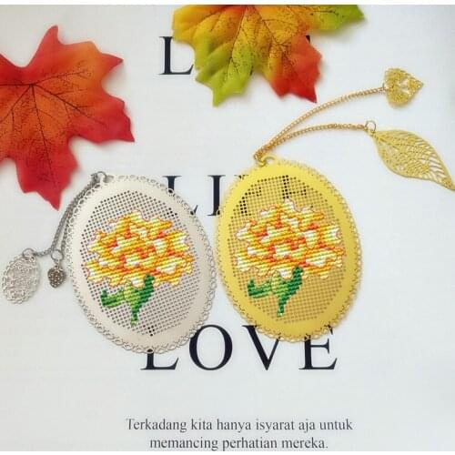 Yellow flowers Craft Stich Cross Stitch Bookmark Metal Silver Golden Needlework Embroidery Crafts Counted Cross-Stitching Kit