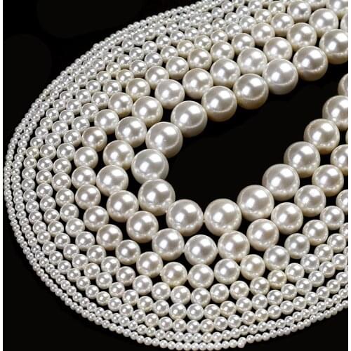 Natural White Shell Pearl Beads Round Loose Spacer Beads For Jewelry Making DIY Bracelet Necklace Accessories 15'' 2/3/4/6/8mm