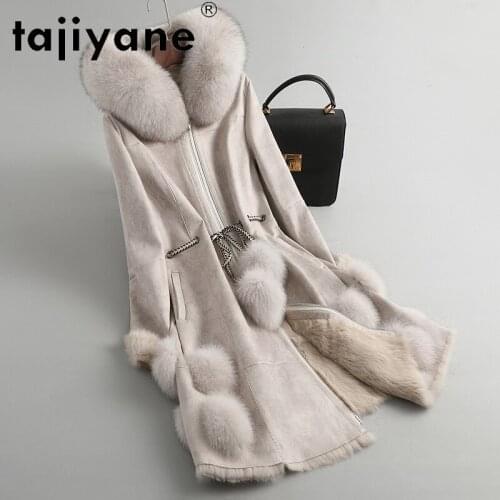 Women Clothes Winter 2021 Natural Rabbit Fur Skin Jackets Woman Real Fox Fur Collar Hooded Long Coats Abrigo Mujer TN
