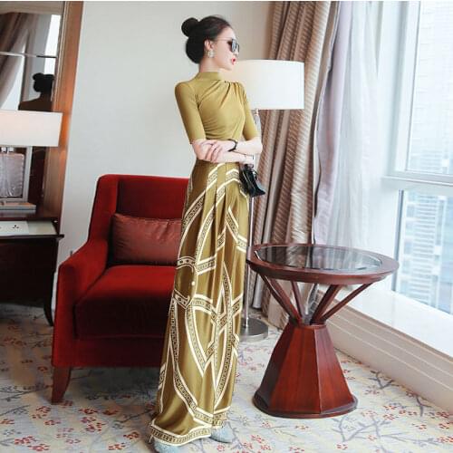 2021 Summer New Women Chiffon Tops Shirt+Wide Leg Pants Set Lady Two Pieces Elegant Short Sleeve Split Blouse And Trousers Suits