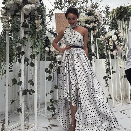 Summer Women Casual Polka Dot Irregular Dresses 2019 New Women Casual One Shoulder Backless High Waist Polka Dot Dress