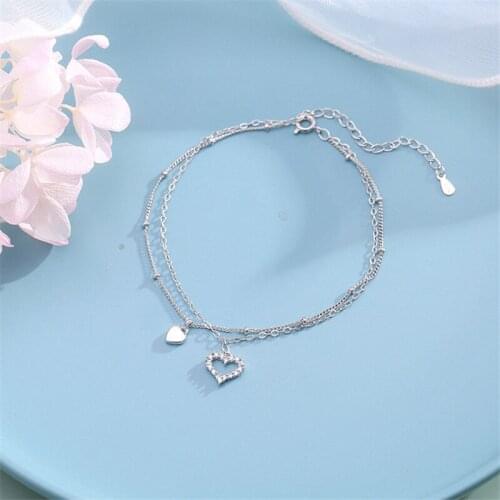 Trendy Zircon Heart Double Layer Bracelet Female Jewelry Fashion 925 Silver Bracelet For Women Hand Accessories Charm Lady Gift