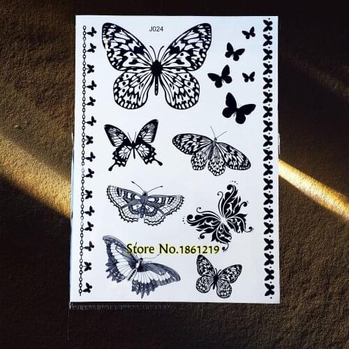 1PC Black Butterfly Fake Henna Temporary Tattoo Stickers GBJ024 Lovely Butterfly Tattoo New Body Art Tattoo Women Chains Tatoo