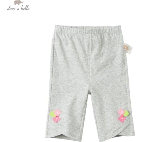 DBM17523 dave bella summer baby girls fashion floral appliques pants children calf length kids pants infant toddler trousers