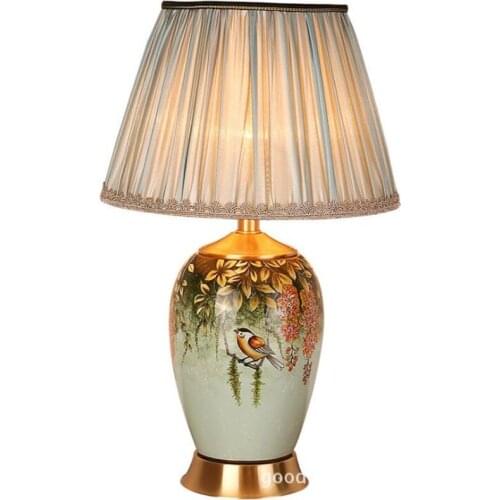 Europe Pastoral Painting Ceramic Table Lamp for Foyer Bed Room Study Flowers Birds Porcelain Desk Decor Lamp 54/61cm 2520