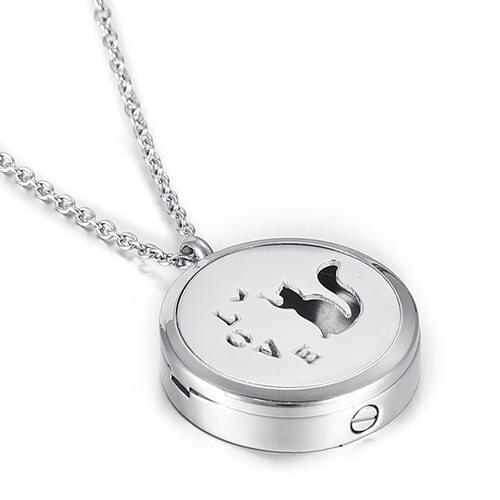 IJP0125 Trendy Stainless Steel Cute Cat Pet Memorial Pendant Aromatherapy Essential Oil Diffuser Necklace With Free Pads